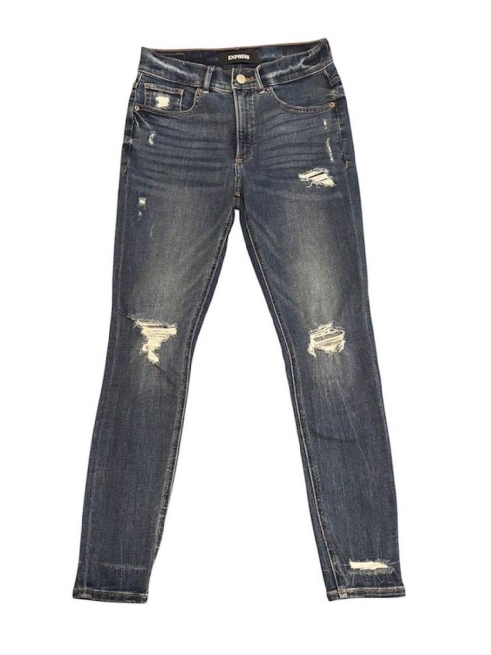 Express Distressed Skinny Jeans - Dark Indigo Wash